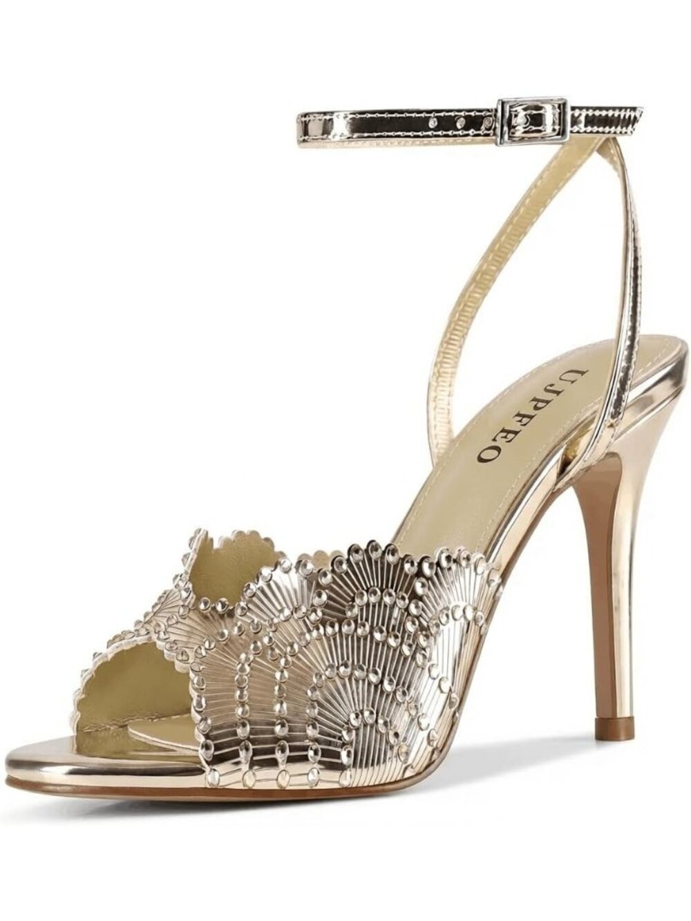 Women's Golden Rhinestone High Heel Sandals Round Open Toe Sparkly High Heels